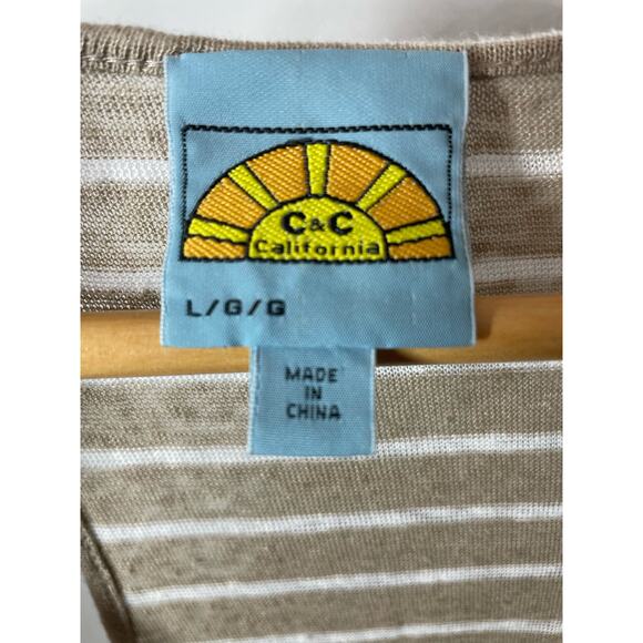 C&C California Striped Maxi Dress Sleeveless Linen Large Beige White Beachy - Picture 5 of 6